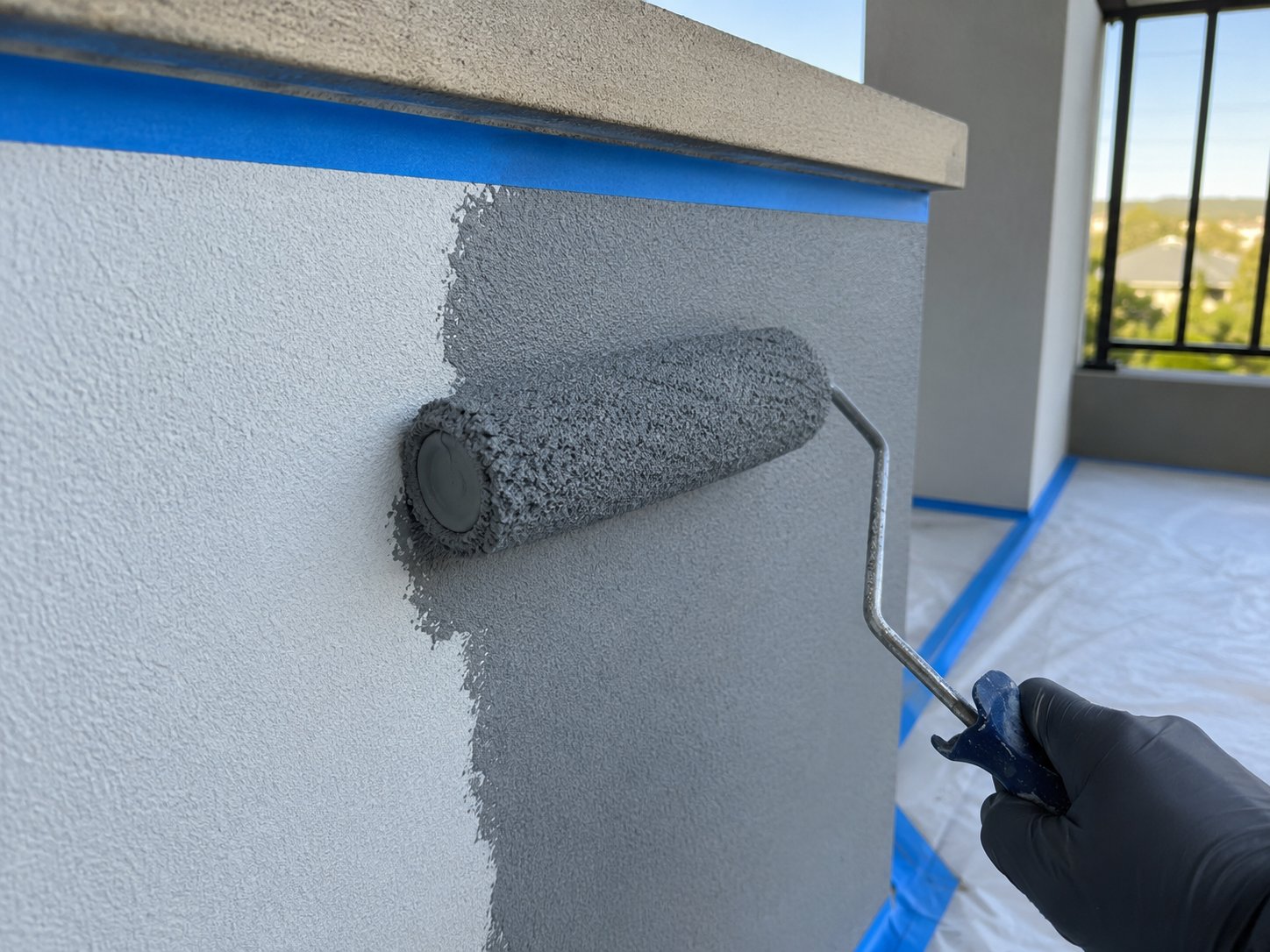 Close-up of balcony repainting work
